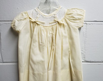 Vintage 50s Girls Yellow Cotton Dress with White Swiss Dot by Honeysuckle- Size 12 months- Gently Worn- Easter Dress- Wedding Flower Girl