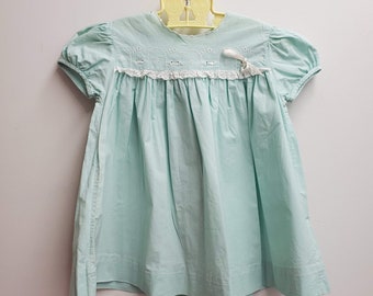 Vintage Girls Green Cotton Dress with Lace and Embroidery - Size 24 Months- Gently Worn - Easter Dress- Birthday Party