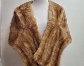 Vintage Women's Fawn Mink Cape Shawl with Pockets by Morton's of Boston- Stole- Poncho- Classic- Special Occasion- Winter Holiday Party