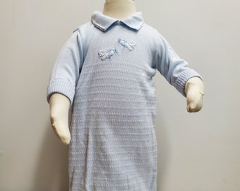 Vintage Baby Boy Coming Home Day Gown in Blue with Airplanes by Florence Eiseman- Size 3 months - Twins- Infant Gown- Baby Sack- 90s Classic