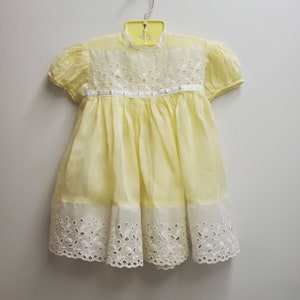 Vintage 50s Girls Sheer Yellow Dress with Eyelet Lace Size 2t Gently Worn Handmade Classic Wedding Flower Girl Easter Birthday image 1