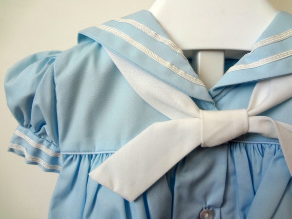 Vintage Girls Baby Blue Sailor Dress- Multiple Si… - image 2