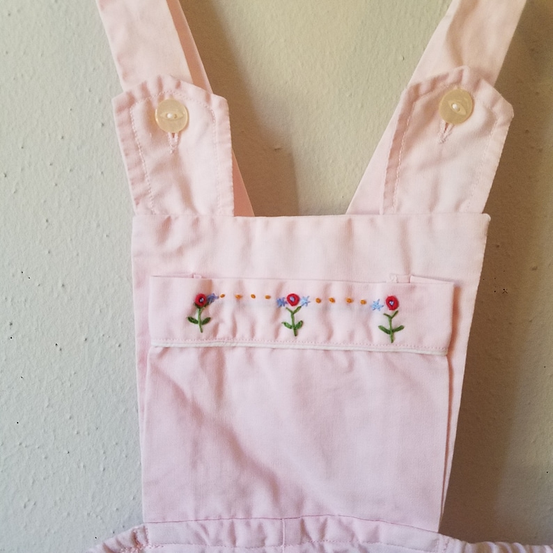 Size 18 months Vintage 1950s Girls Pink Romper with Embroidered Flowers by Gluckspilz Gently Worn