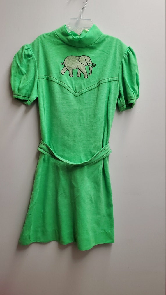 Vintage Girls Dress in Green with Elephant by Sand