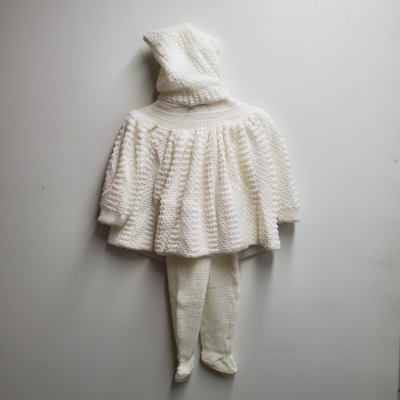 Infant Unisex Size 69 months Christmas Outfit Vintage Off White Sweater and Knit Footed Overalls by Lord and Taylor small creations