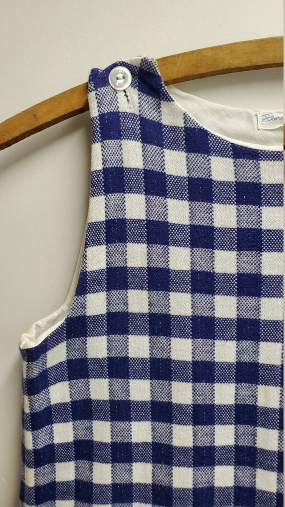 Vintage Girls Blue and White Gingham Plaid Heavy … - image 2