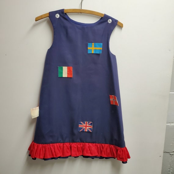 Vintage Girls Navy Blue Shift Dress with Nautical… - image 1