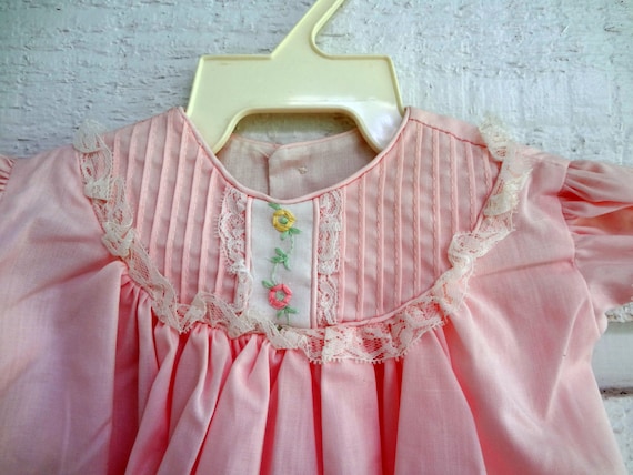 Vintage Girls Pink Dress with flowers and lace tr… - image 2