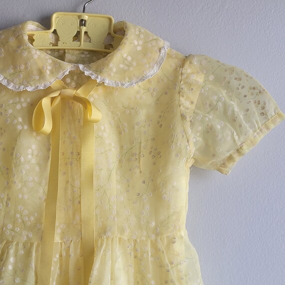 Vintage 50s Girls Sheer Yellow Dress with Flocked… - image 2