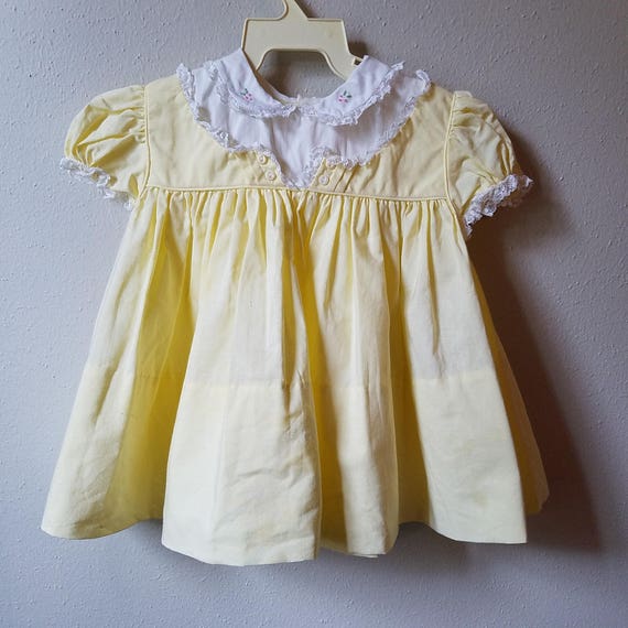 Vintage 50s Girls Yellow Cotton Dress With Embroidery on Peter | Etsy