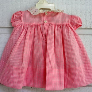 Vintage pink gingham dress with white eyelet lace- Size 0 newborn- new, never worn image 4