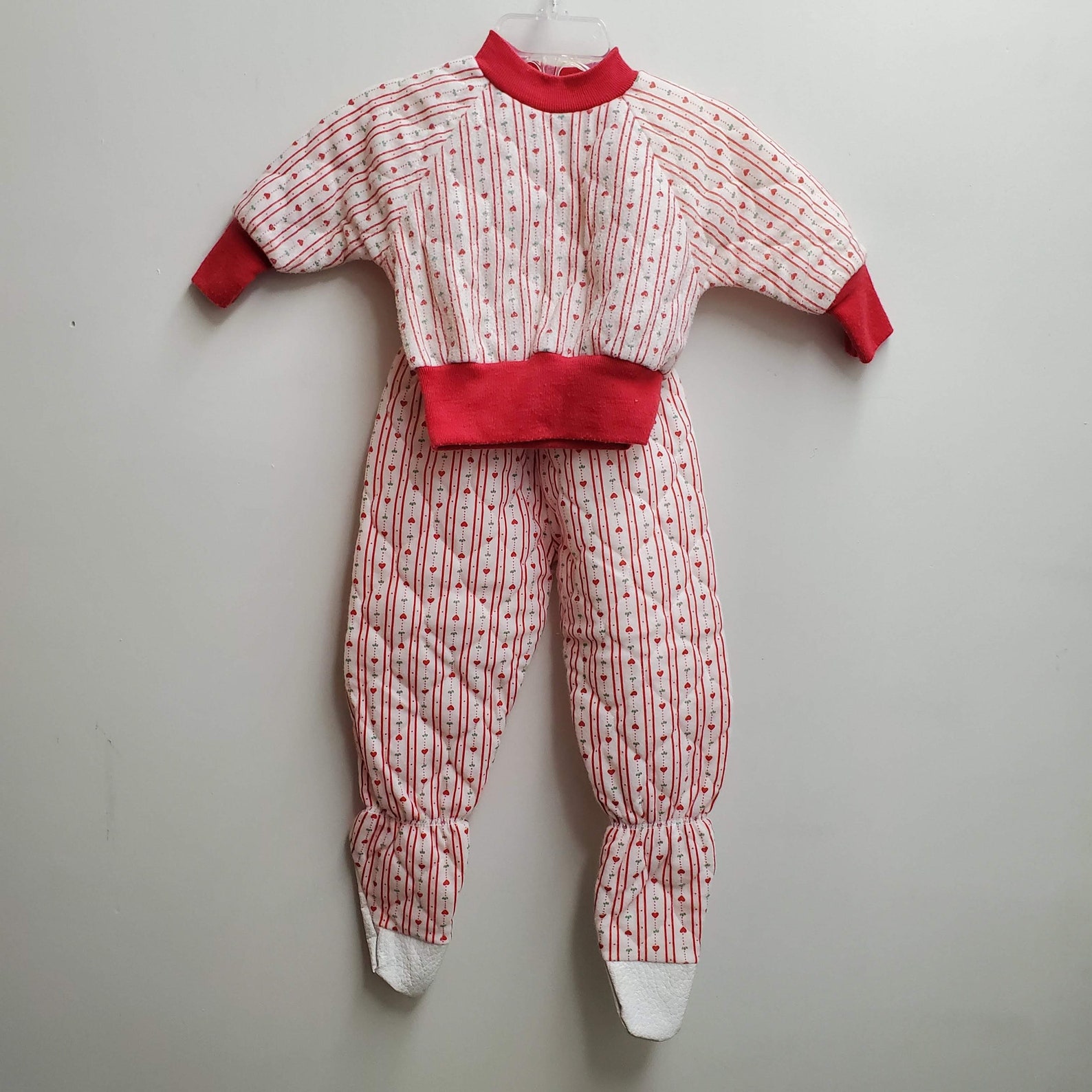 Vintage Girls Christmas Pajamas With Red Hearts and Stripes by Etsy