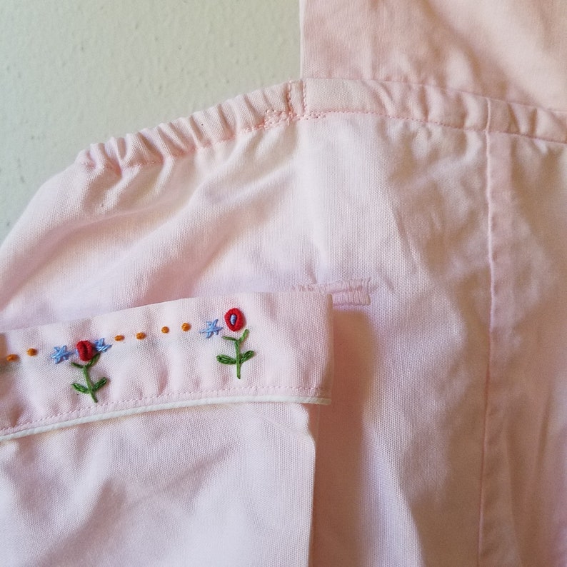 Size 18 months Vintage 1950s Girls Pink Romper with Embroidered Flowers by Gluckspilz Gently Worn