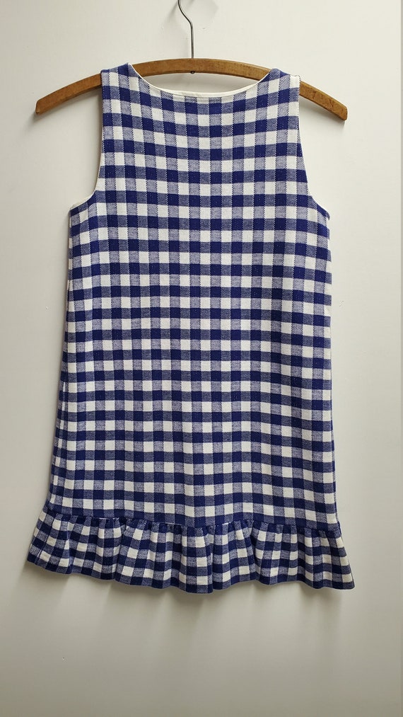 Vintage Girls Blue and White Gingham Plaid Heavy … - image 6