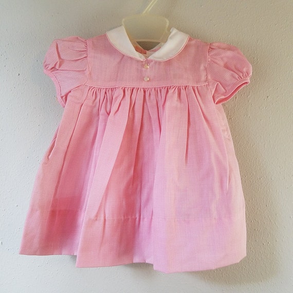 Vintage Girls Pink Gingham Dress with Peter Pan C… - image 1