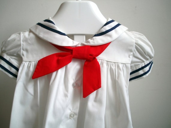 Vintage Girls Classic White Sailor Dress  - Multi… - image 2