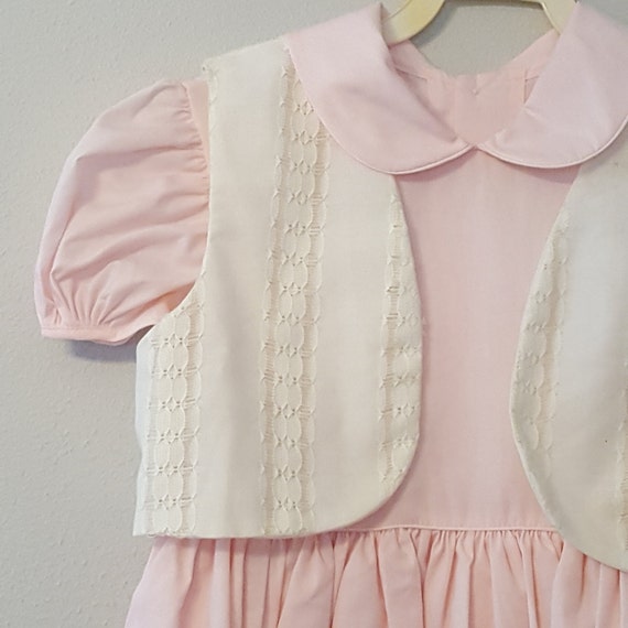 Vintage Girls Pink Dress and White Lace Vest  - S… - image 2