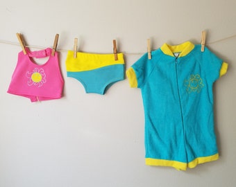 Vintage Baby Girls Two Piece Swim Suit and Cover Up by StS- Size 2t- New with Tags- Bathing Suit- Summer- Terry Cloth- Sunshine- Bikini