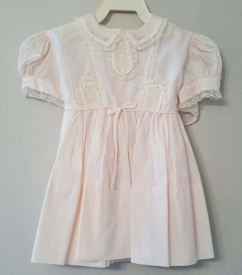 Vintage 50s Girls Pale Pink Party Dress with Lace trim Size | Etsy
