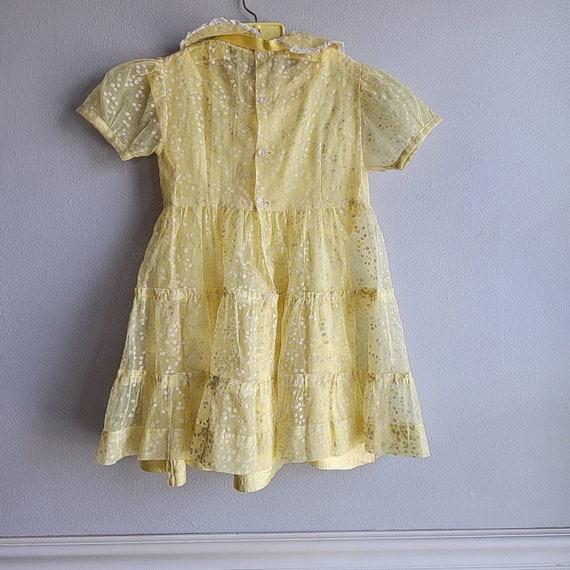 Vintage 50s Girls Sheer Yellow Dress with Flocked… - image 7