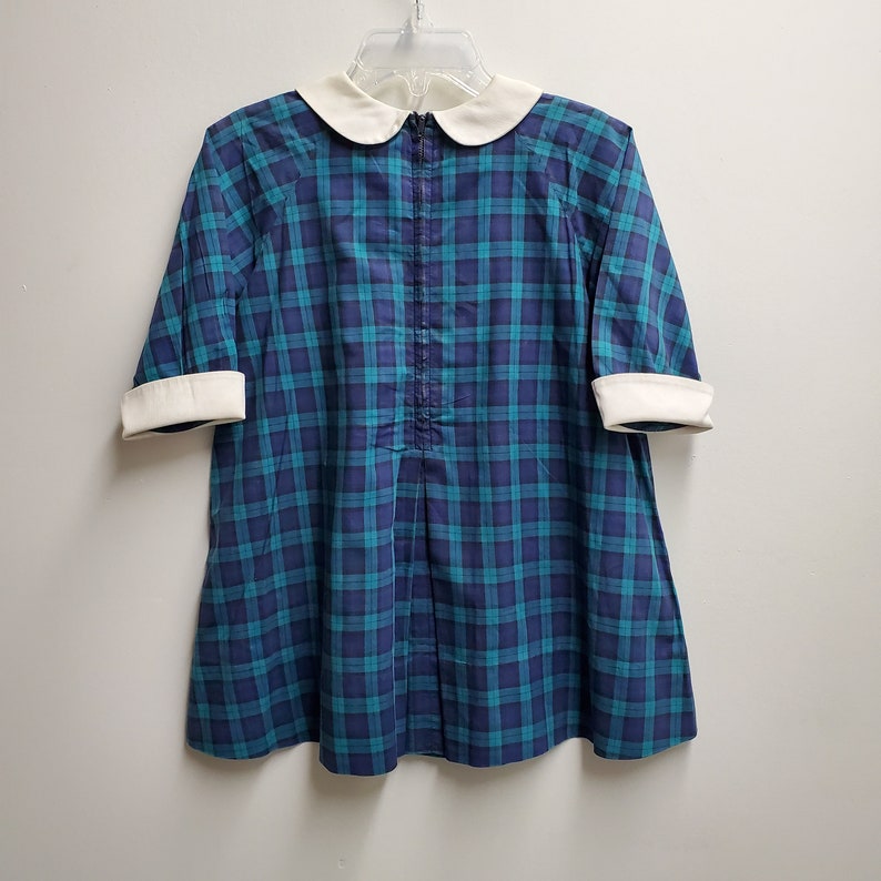 Long Sleeved Gently Worn Thanksgiving Dress Christmas- Size 4t Vintage Girls Blue and Green Plaid Dress with Dog by Florence Eiseman