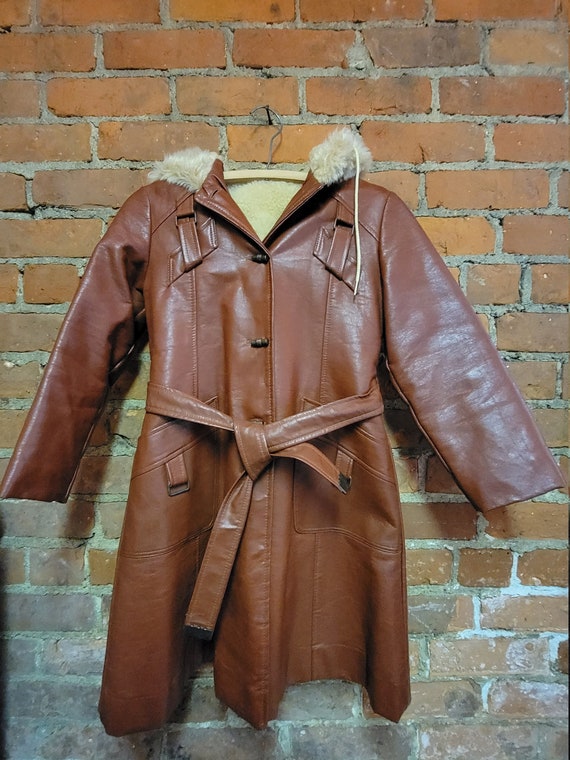 Vintage Girls Brown Leather Trench Coat by Country Girl Rothschild