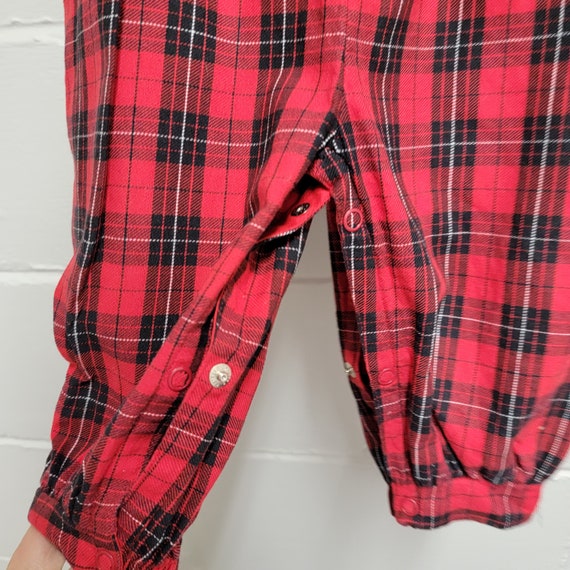 Vintage Girls Red and Black Plaid Romper with Sco… - image 3