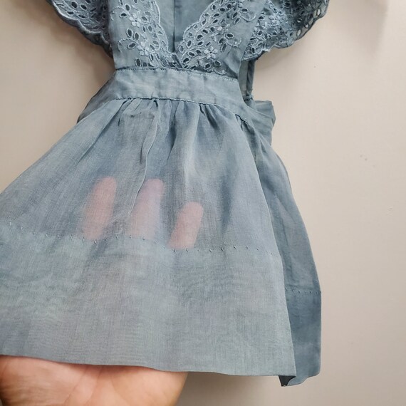 Vintage 50s Girls Sheer Blue Green Pinafore Dress… - image 5