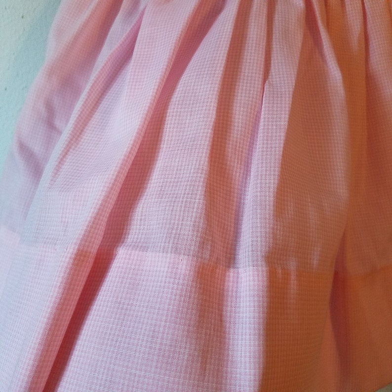 never worn- Vintage Girls Pink Gingham Dress with Peter Pan Collar trimmed in Lace with Bloomers by C.I Size 9 months- New Castro