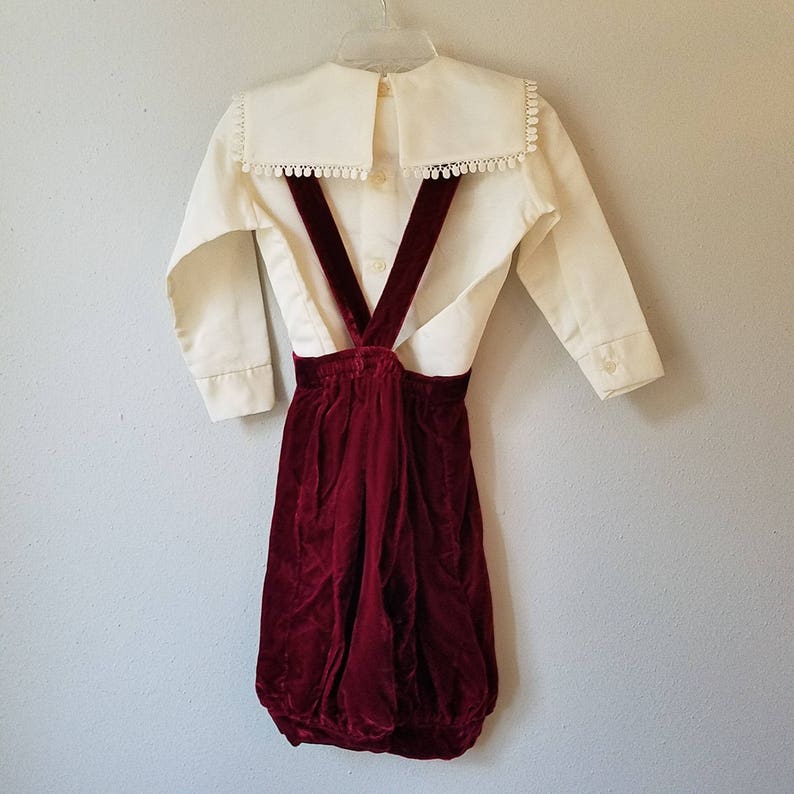 Wedding Ring never worn Size 12 months Vintage Boys Burgundy Velvet Knickers with Suspenders and Off White Blouse Christmas Outfit New