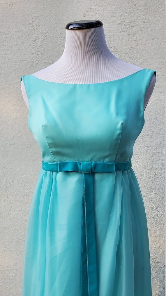 Vintage Woman's Long Sheer Blue Dress with Velvet Rib… Gem