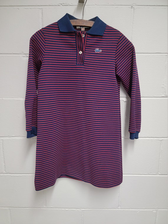 Vintage Girls Navy Blue and Red Striped Mod Polo S