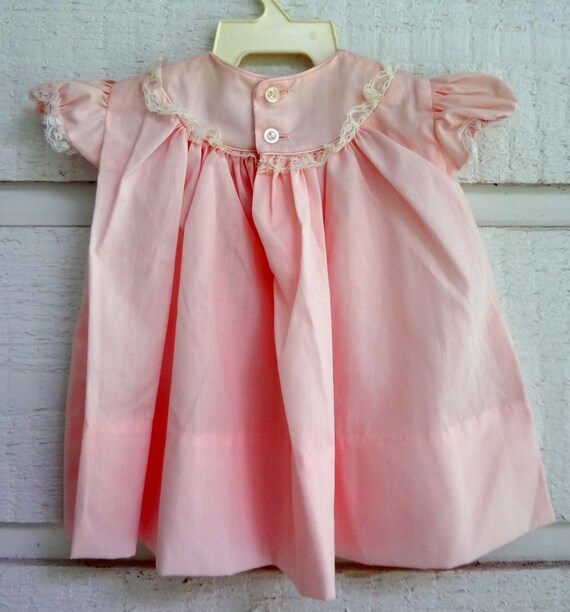 Vintage Girls Pink Dress with flowers and lace tr… - image 3