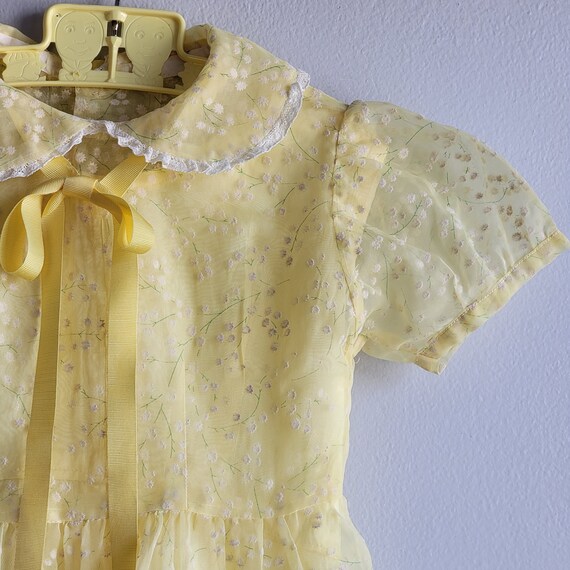 Vintage 50s Girls Sheer Yellow Dress with Flocked… - image 8