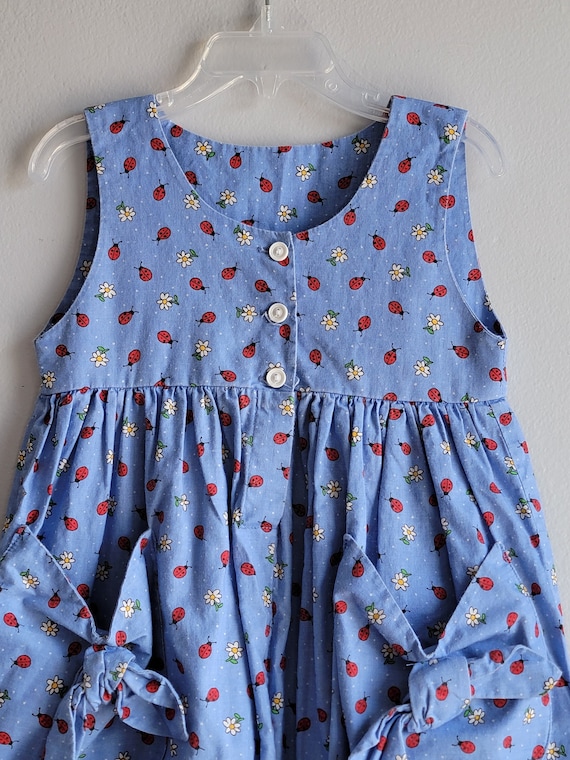 Vintage Girls Blue Romper with Ladybugs by Ginny'… - image 2