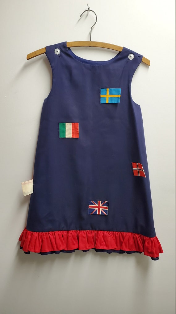 Vintage Girls Navy Blue Shift Dress with Nautical… - image 2