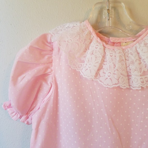Vintage Girls Pink Dotted Dress with Tiered Ruffl… - image 4