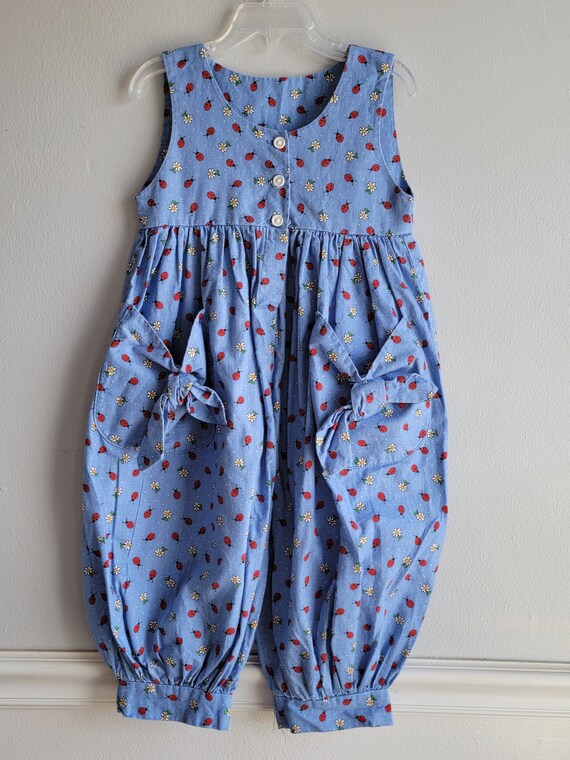 Vintage Girls Blue Romper with Ladybugs by Ginny'… - image 1