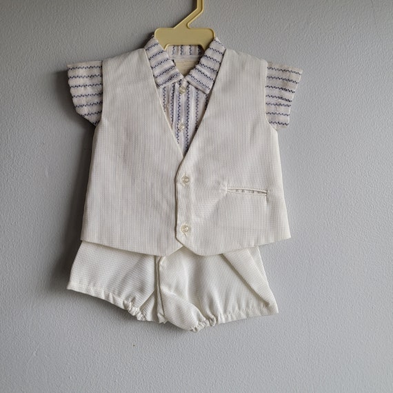 Vintage Boys 3 piezas Outfit en Chaleco Blanco Piqué Overol - Etsy México