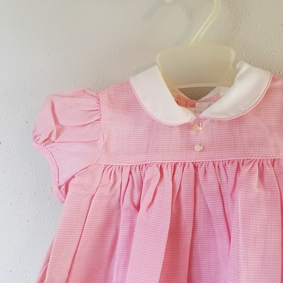 Vintage Girls Pink Gingham Dress with Peter Pan C… - image 2