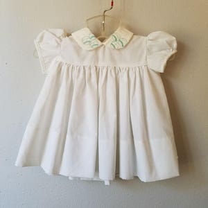 Vintage Girls White Dress with Embroidered Peter Pan Collar with Balls by C.I. Castro - Size 0- Newborn- New, never worn- Easter Dress