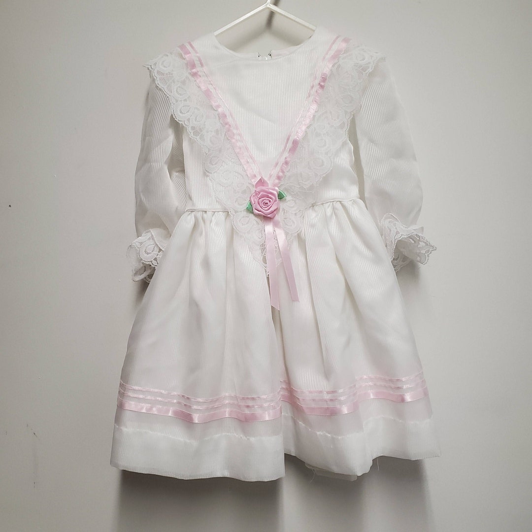 Girls White Lace Sequined Dress with Corset Back - NANCY - White