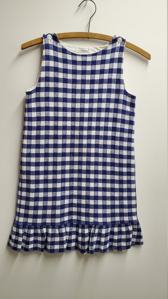 Vintage Girls Blue and White Gingham Plaid Heavy K