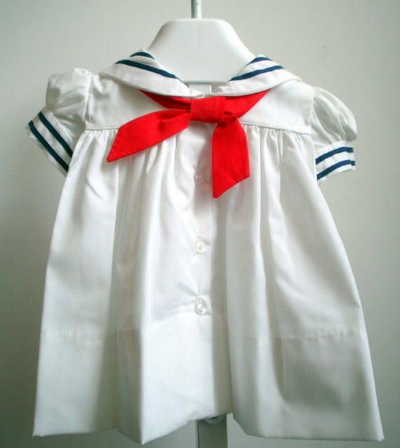 Vintage Girls Classic White Sailor Dress  - Multi… - image 1