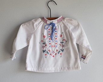 Vintage Girls Embroidered and Smocked Boho Blouse by Mayfair- Size 9 months- Ethnic Style- Party- Birthday- Cinco De Mayo- Oktoberfest