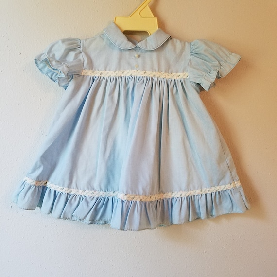 Vintage Girls Blue Dress With Floral Trim and Ruffle Sizes 3 6 and 9 Months New Never Worn Easter Dress Classic Twins Etsy UK