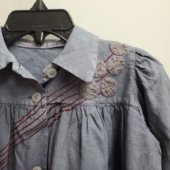 Vintage Girls Cotton Denim Dress with Embroidered… - image 2