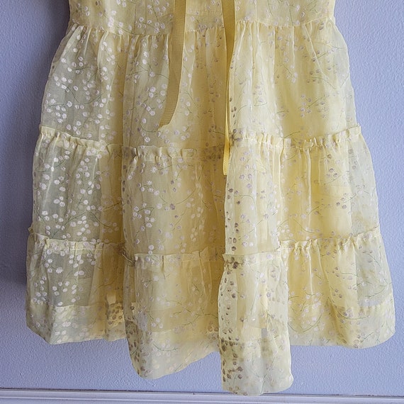 Vintage 50s Girls Sheer Yellow Dress with Flocked… - image 6