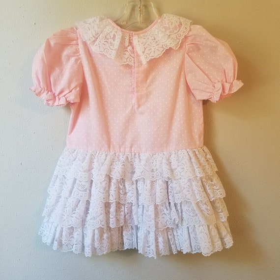Vintage Girls Pink Dotted Dress with Tiered Ruffl… - image 5