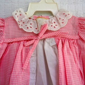 Vintage pink gingham dress with white eyelet lace- Size 0 newborn- new, never worn image 2